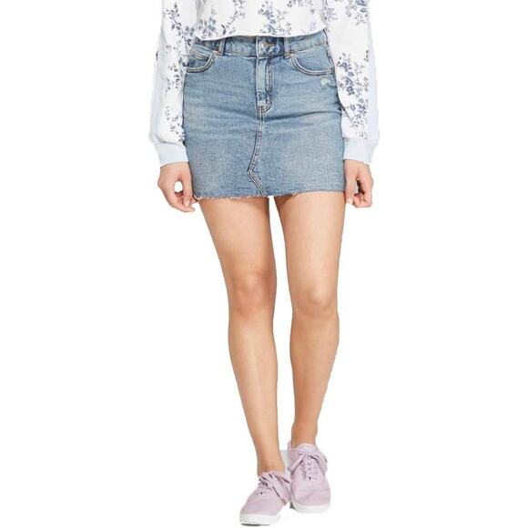 Wild Fable Mini Skirt 6 Cut Off High Rise Distressed Denim‎ Medium Blue Wash NWT - Picture 1 of 11